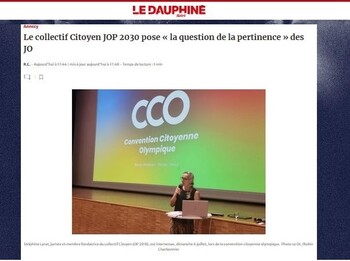 Delphine Larat, juriste et membre fondatrice du collectif Citoyen JOP 2030, est intervenue, dimanche 6 juillet, lors de la convention citoyenne olympique.  Photo Le Dauphiné Libéré /Robin Charbonnier