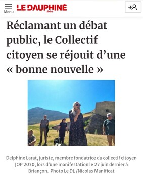 2025-09-22 - Le Dauphiné - Réclamant un débat public, le Collectif Citoyen JOP 2030 se réjouit d'une bonne nouvelle