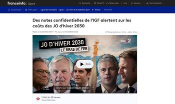 France 2 - L'Oeil du 20h - Des notes confidentielles de l'IGF alertent sur les coûts des JO d'hiver 2030