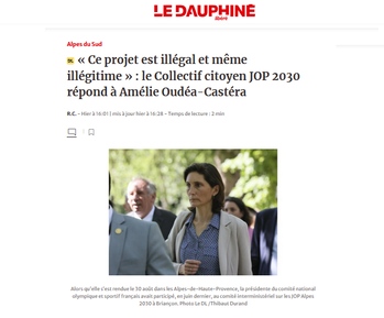 2025-09-02 - Le Dauphiné Libéré - Réponse du Collectif Citoyen JOP 2030 à Amélie Oudéa-Castéra