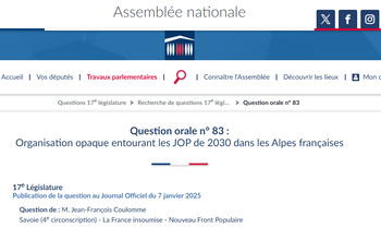 2025-01-22 - Question orale numéro 83 - Organisation opaque entourant les JOP 2030 dans les Alpes françaises