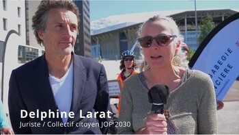 Conf&eacute;rence de presse du 16-05-2025 au si&egrave;ge du COJOP 2030, &agrave; Lyon, sur le parvis du Groupama Stadium