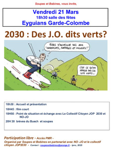 Soir&eacute;e &laquo; 2030 : des JO dits verts ? &raquo; Soupes et Bobines en partenariat avec les collectifs NO-JO et JOP2030
