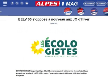 Alpes 1 le 24/05/2025 : EELV 05 soppose à nouveau aux JOP dhiver