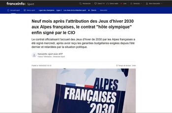 2025-04-10 - Franceinfo - Le contrat hôte JOP 2030 enfin signé par le CIO