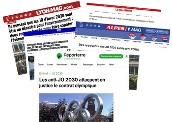 Revue de presse des saisines de lONU et du Tribunal Administratif de Lyon en suspension du contrat hôte olympique à linitiative du Collectif Citoyen JOP 2030