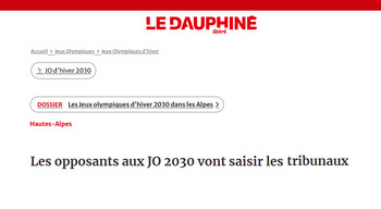 12-09-2025 - Le Dauphiné - Les opposants aux JO 2030 vont saisir les tribunaux 